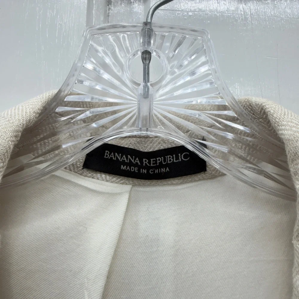 Banana Republic 46R Tailored Slim Fit 100% Linen Herringbone Blazer Cream Jacket